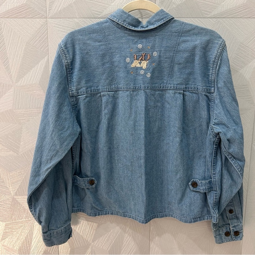 Christopher & Banks Embroidered Noah’s Ark Denim Button Up Long Sleeve Shirt med - Picture 7 of 9